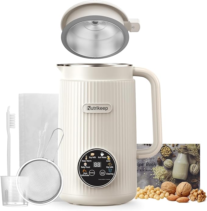 Upgraded 10-in-1 Nut Milk Maker Machine with Stainless Steel Lid 40oz Soy Milk Maker for Almond Oat Coconut Juice Plant Based Milk Maker Blender with 18H Delay/Keep Warm/Self Cleaning