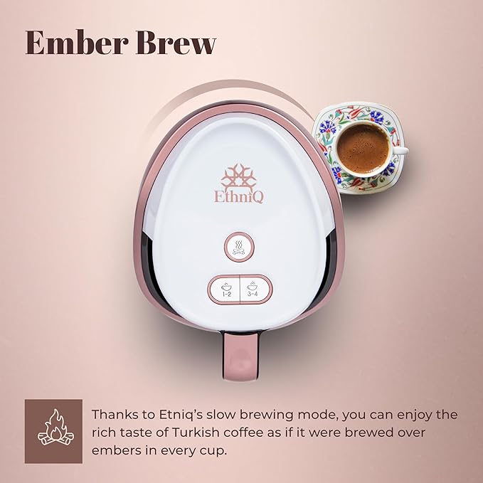 ETHNIQ Turkish Coffee Maker - 100% BPA Free 120V 1 to 4 Cup Brewing Capacity with Cook Sense Technology for Delicious Cup of Turkish &amp Greek Coffee Turkish Coffee Pot (White)