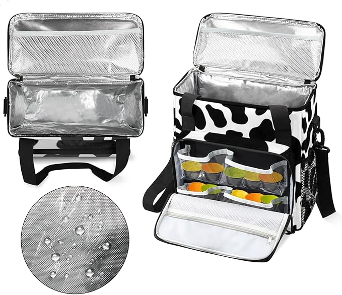 Cow Pattern Coffee Maker Travel Bag for Keurig K-Mini/K-Mini Plus Insulated Waterproof Tote with Pockets for K-Cup Portable Single-Serve Brewer Case