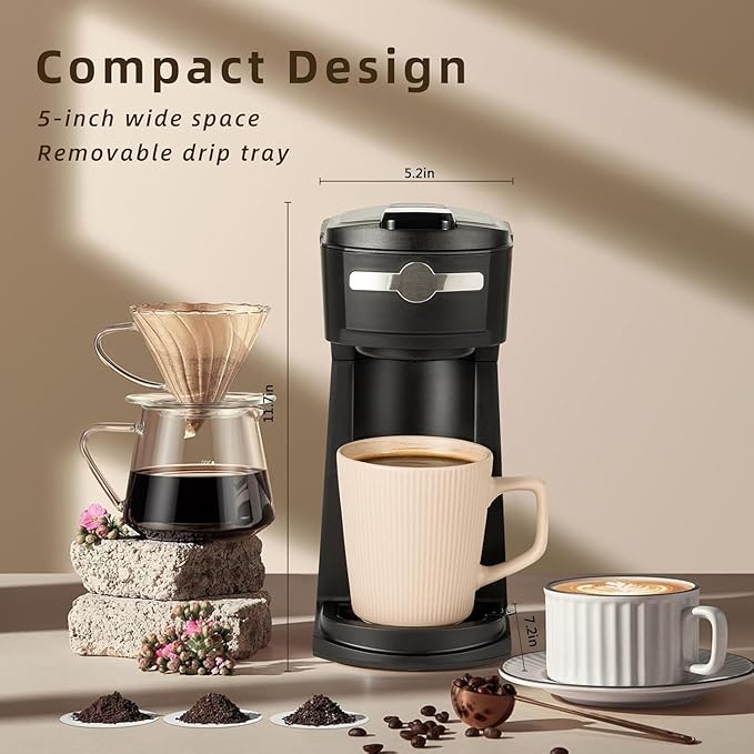 Single Serve K Cup Coffee Maker 2 in 1Machine6 to 14 0z Brew SizesAuto Shut Off&amp Reusable FilterUse Coffee Capsule&ampGroundCoffee&ampLoose Leaf TeaIced CoffeeBlack