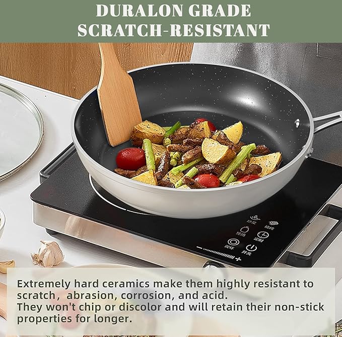 Nuwave 12pc Forged Lightweight Cookware Set G10 Healthy Duralon Ceramic Ultra Non-Stick Coating Vented Tempered Glass Lids Stay-Cool Handles Induction-Ready &amp Works on All Cooktops PFAS Free