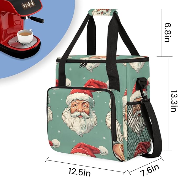 Abstract Santa Claus Coffee Maker Carrying Bag Mystical Santa Claus Travel Storage Bag Compatible with K-Mini or K-Mini Plus Single Serve Coffee Brewer Carrying Case with Pockets &amp Shoulder Stra