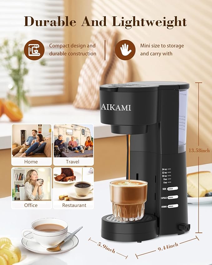 4 IN 1 Single Serve Coffee Maker with Milk Frother and Coffee Grinder Coffee Maker for K Cup and Ground Coffee with 30 oz Removable Water Reservoir 6 to 14 oz. Brew Sizes Coffee Machine for Home