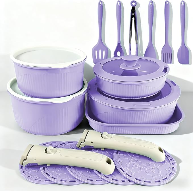 24 Pcs pots and pans setcookware set non stickpots and pans set Oven-safe and dishwasher-safePFAS/PFOA FreeInduction Dishwasher Oven Safe cookware set (Purple)