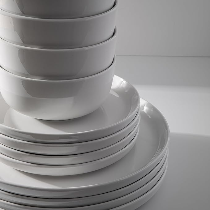 Dinnerware Sets Fine Porcelain Dinnerware Sets Plates and Bowls Sets Dishes 12-Piece Service for 4 Soft White