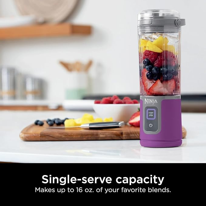 Ninja Blast 16 oz. Personal Portable Blender with Leak Proof Lid and Easy Sip Spout Perfect for Smoothies Cordless USB-C Rechargeable Dishwasher Safe Parts (Renewed) (Passion Fruit Purple)