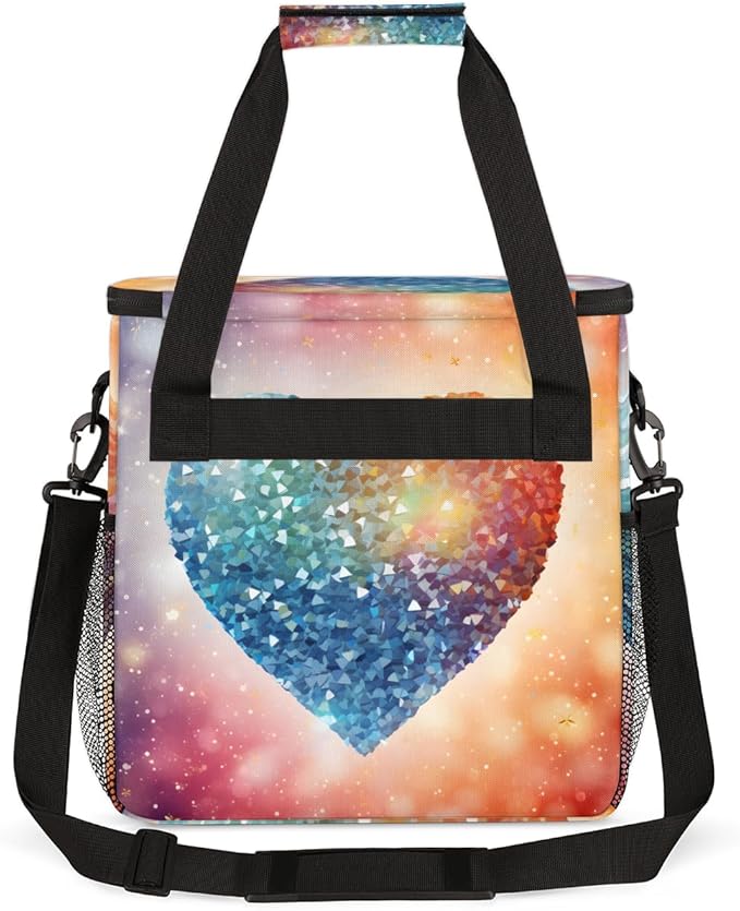 Glitter Heart Coffee Maker Carrying Bag Portable Travel Storage Tote Bag Compatible with K-Mini or K-Mini Plus Single Serve Coffee Brewer Carrying Case with Multiple Pockets &amp Shoulder Strap