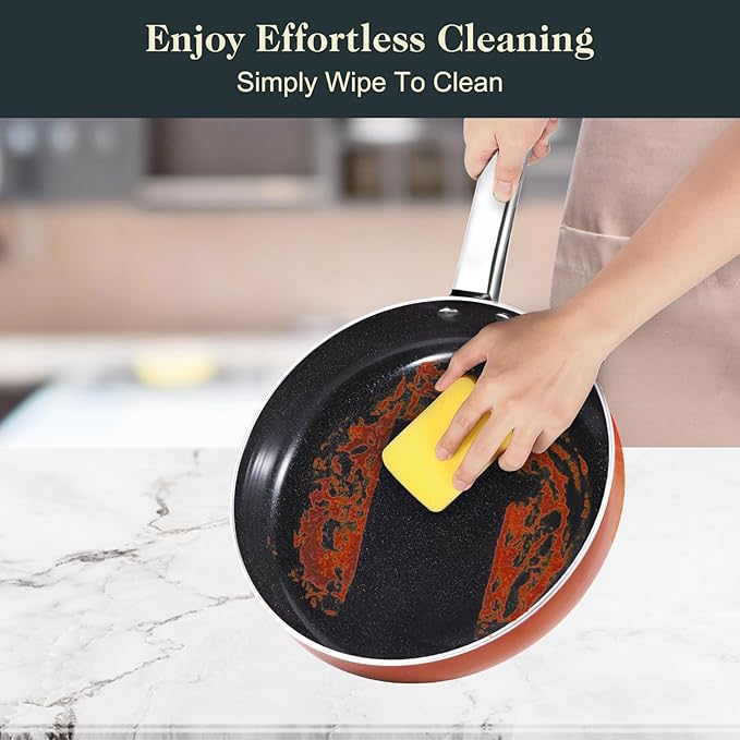 Pots and Pans Set Non Stick 7 Piece Ceramic Cookware Set Non Toxic Kitchen Induction Cookware Sets Pots and Pans Cooking Set with Oven Safe Handle 100% PFOA Free Copper