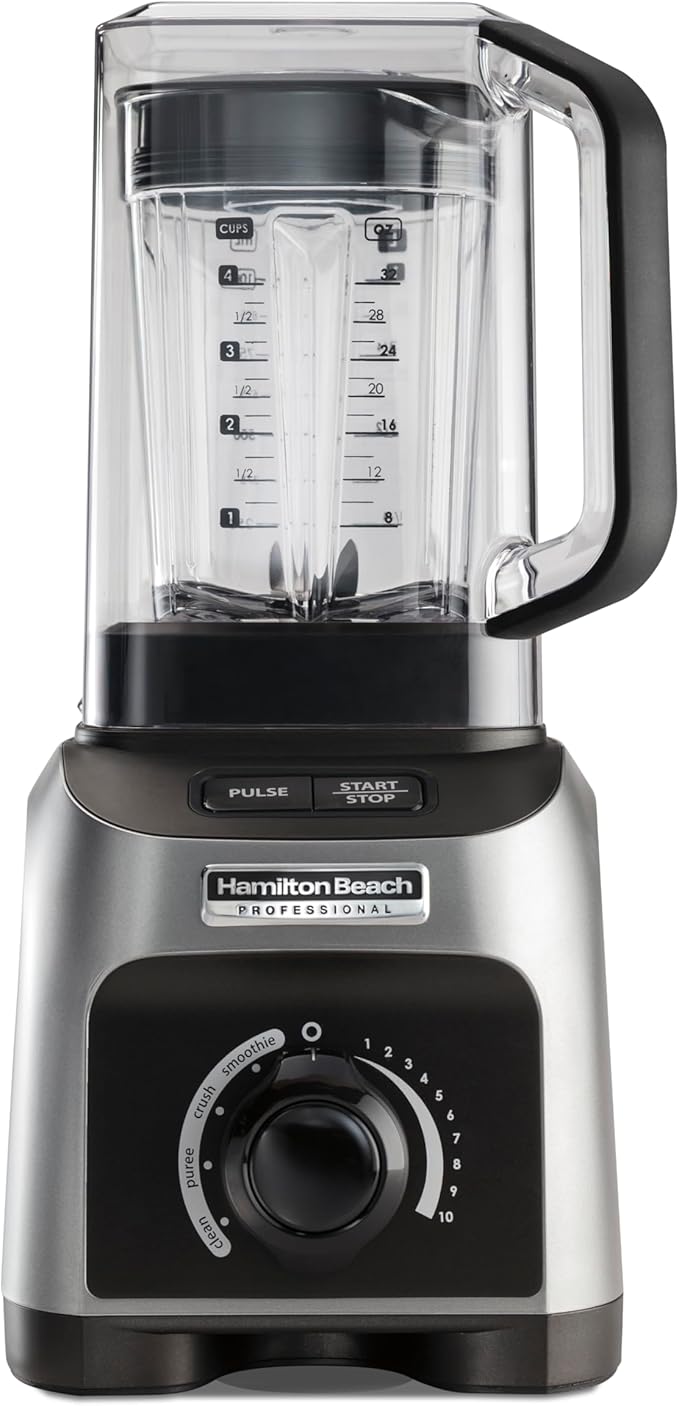Hamilton Beach Professional Quiet Shield Blender 1500 Watts Peak Power 32oz BPA Free Jar 4 Programs &amp Variable Speed Dial for Smoothies Ice Crush Puree Silver (58870)