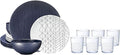 bzyoo BPA-Free Dishwasher Safe 100% Melamine Plate &amp Bowl Set for Casual dining Indoor and Outdoor Dining Party (12 PCS Dinnerware set 6pc Tumbler Bundle Set Spidy French Navy)