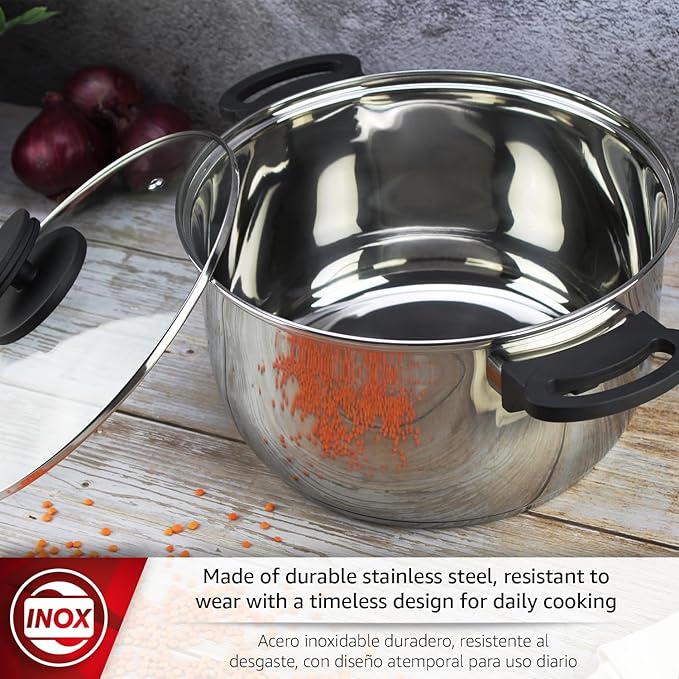 MAGEFESA STYLE 5-Piece Stainless Steel Cookware Set Includes Stockpot Dutch oven/Stew pot Saucepan Compatible with All Types of Stovetop Including INDUCTION Easy Cleaning and Dishwasher safe