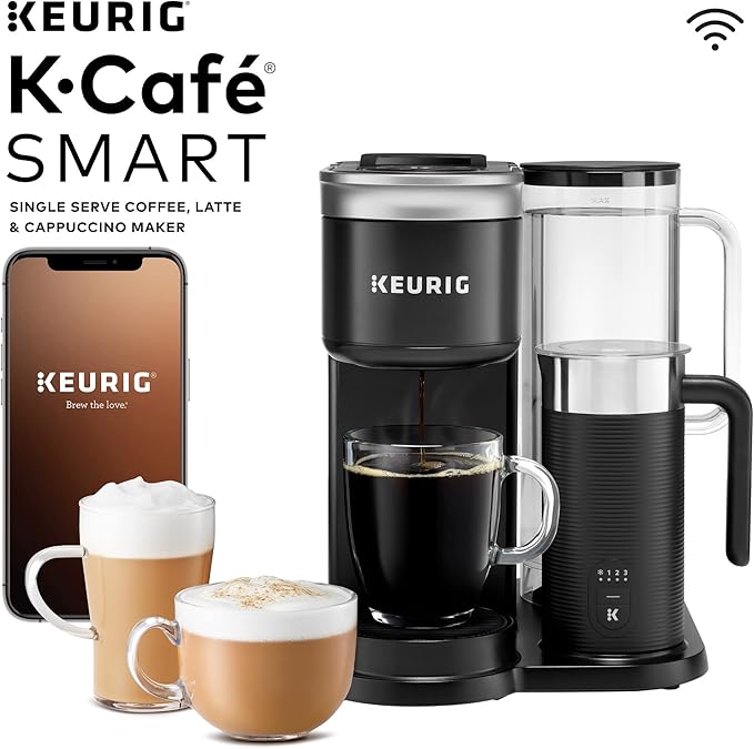 Keurig K155 Office Pro &amp K-Cafe SMART Single Serve K-Cup Pod Coffee Maker Latte &amp Cappuccino Maker 60 oz Silver &amp Black