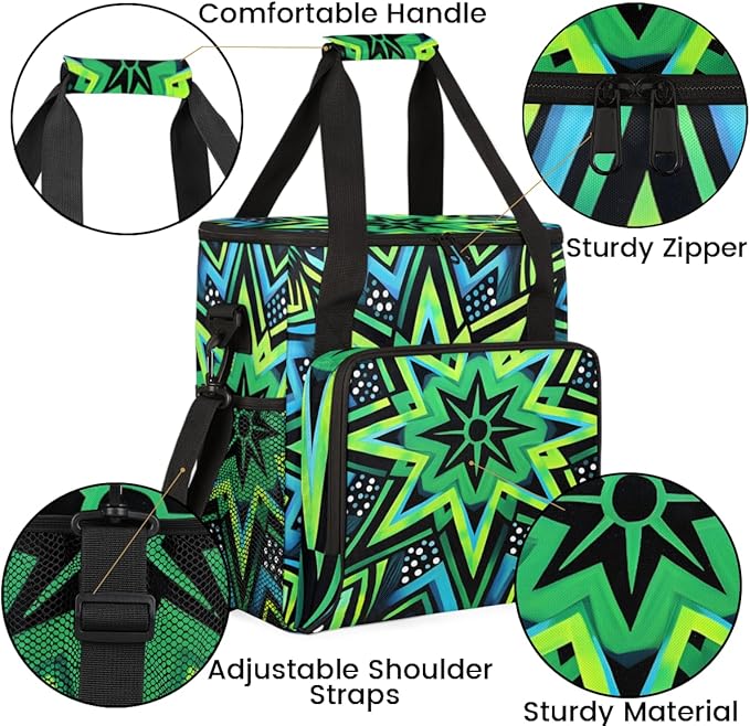 Green Star Coffee Maker Carrying Bag Crazy Lines Star Travel Storage Bag Compatible with K-Mini or K-Mini Plus Single Serve Coffee Brewer Carrying Case with Multiple Pockets &amp Shoulder Strap