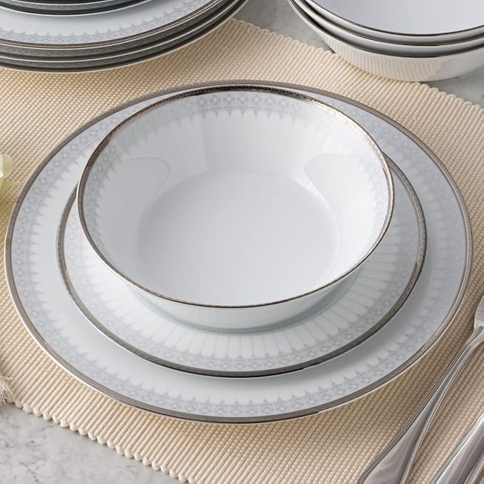 Noritake Silver Colonnade 12-Piece Dinnerware Set Service for 4