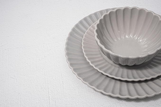 16 Piece Dinnerware Set Aruba (Cloudy Grey) Plates Bowls and Mugs Set for 4