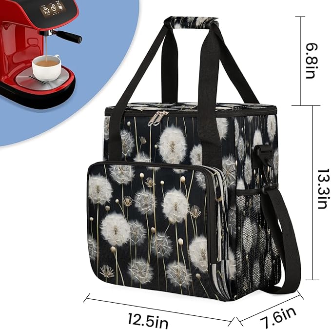 Dandelion Floral Flower Coffee Maker Carrying Bag Compatible with K-Mini or K-Mini Plus Portable Single Cup Coffee Maker Case with Pockets for K Cup Pods