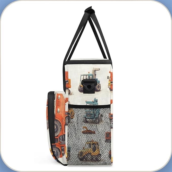 Excavator Coffee Maker Travel Bag Cartoon Tractor Machinery Trucks Insulated Grocery Bag Travel Picnic Leakproof Cooler Bags With Shoulder Strap