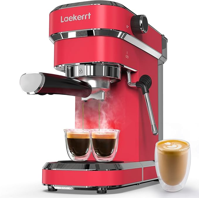 Espresso Machine 20 Bar Professional Espresso Maker with Milk Frother Steam Wand Compact Coffee Machine with Removable Water Tank for Cappuccino Latte Gift for Dad or Mom Stainless Steel Red