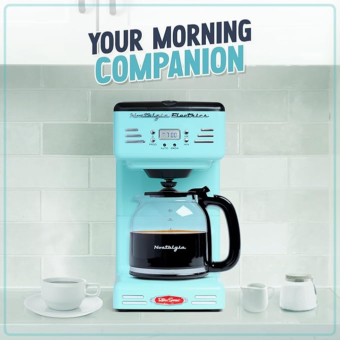 Nostalgia Retro 12-Cup Programmable Coffee Maker With LED Display Automatic Shut-Off &amp Keep Warm Pause-And-Serve Function Aqua