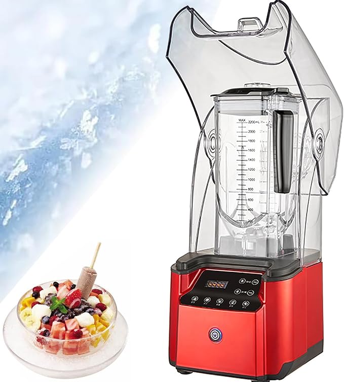2200W Soundproof Cover Blender 2.2L Smoothies Blender Fruit Juice Smoothie Maker with Smart Touch Screen Removable Sound Insulation Cover for Restaurants Hotels Homes Parties