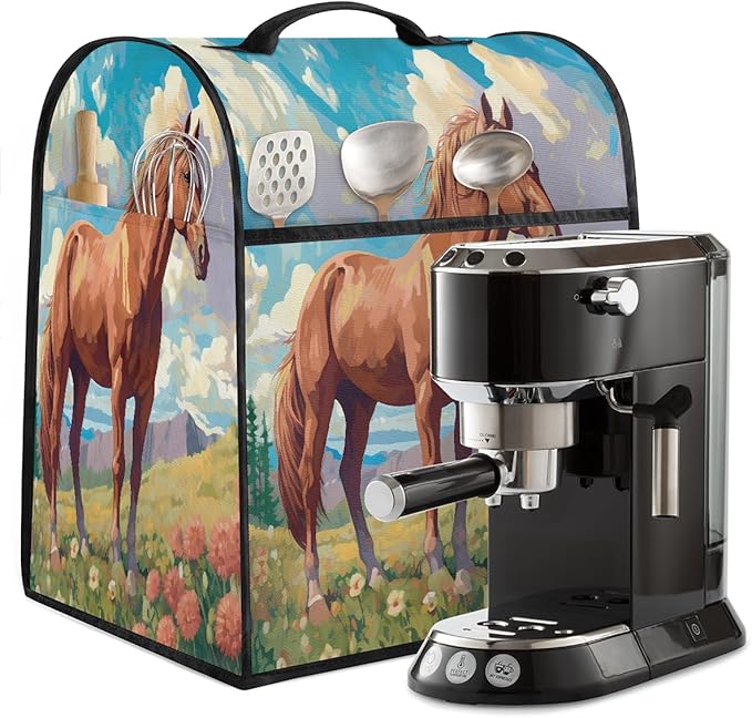 Kitchen Aid Mixer Cover Flower Horse Autumn Stand Mixer Cover Compatible with 6-8 Quarts Stand Mixers Dust Covers with Zipper Pocket Foldable Washable Kitchen Aid Organizer Bag