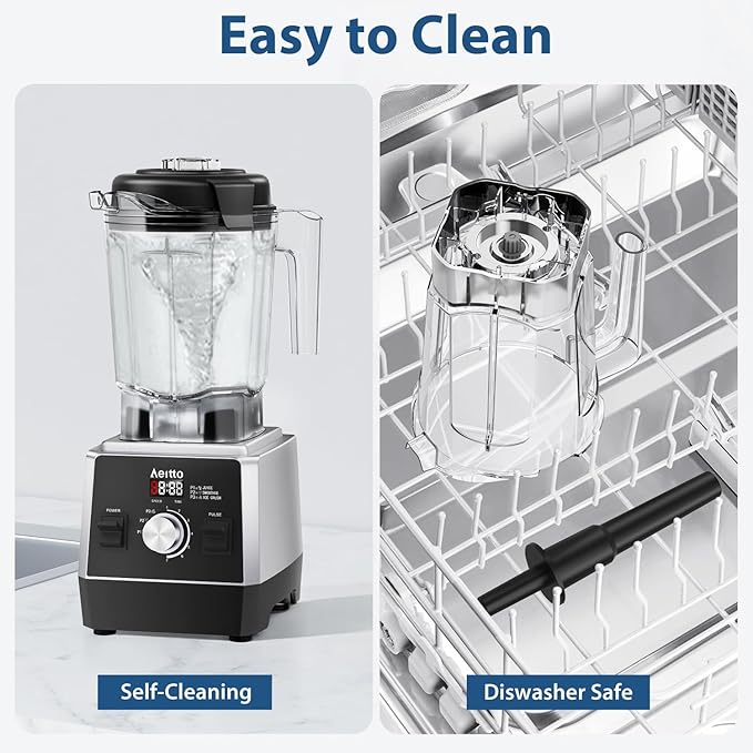 Aeitto Blenders for Kitchen 1800W Professional Countertop Blender 68Oz Large Capacity Smoothie Blender with 3 Programs &amp 7 Speeds for Smoothies Ice Crush Frozen Drinks Black
