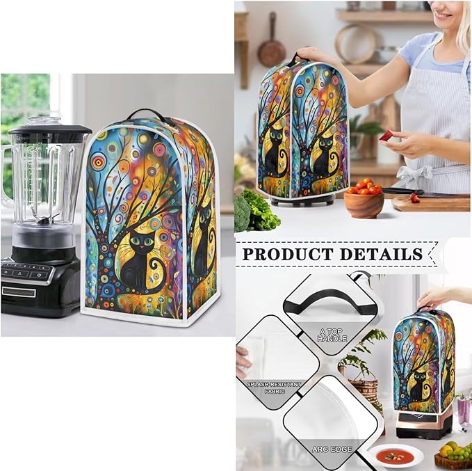 Modern Art Cat Slow Cooker Cover Toaster Covers Stand Mixer Cover Set of 3Black Cat 2 Slice Toaster Cover Stain Resistant Blender Cover for Home Kitchen Decor (Blue)