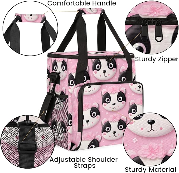 Pink Flower Panda Coffee Maker Carrying Bag Portable Travel Storage Tote Bag Compatible with K-Mini or K-Mini Plus Single Serve Coffee Brewer Carrying Case with Multiple Pockets &amp Shoulder Strap