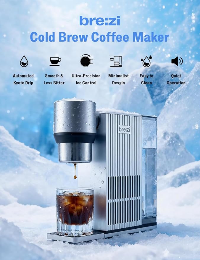 Brezi Cold Brew Coffee Maker Fresh Cold Brew in Minutes Low-Acid Smooth Flavor Premium Aluminum Design1L Capacity Easy Usecoffee machineAutomatic Precision Brewing for Home &amp Office (silver