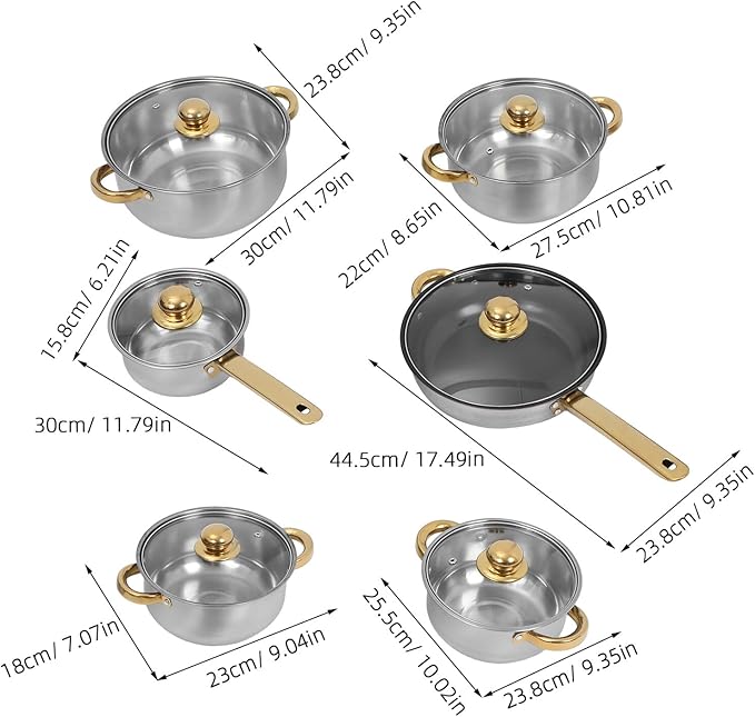 Stainless Steel Cookware Set Pots and Pans with Non-stick Frying Pan and Saucepan for Induction Cooking Kitchen Cookware for Chef and Home Use