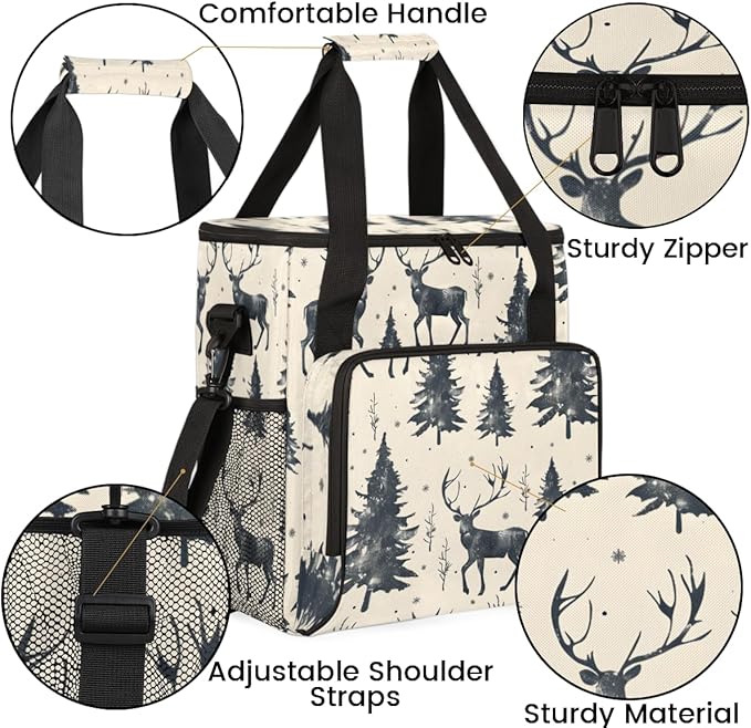 Christmas Festivals Coffee Maker Carrying Bag Deer Tree Travel Storage Bag Compatible with K-Mini or K-Mini Plus Single Serve Coffee Brewer Carrying Case with Multiple Pockets &amp Shoulder Strap