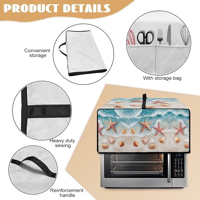 Beach Starfish Shells Toaster Oven Cover Waterproof Air Fryer Compatible for Air Fryer/French Door 360 Air Fryer Toaster Oven Combo With Organizing Side Pockets