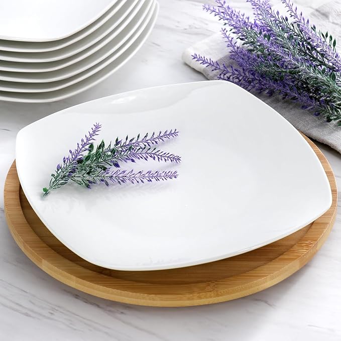 12-Piece Porcelain Dinner Plate Set – Large White Square &amp Round Plates Microwave and Dishwasher Safe Elegant Durable Dinnerware for Everyday Meals and Entertaining (Square)