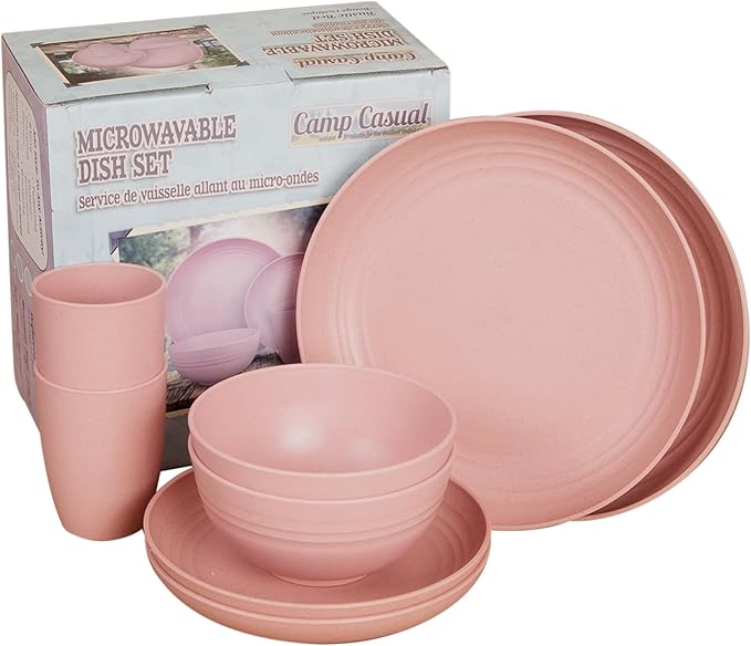 Camping Plates Cups and Bowls Set - 8-pc Wheat Straw Dinnerware Sets - 2 Bowls 2 Cups 2 Small &amp 2 Large Indoor/Outdoor RV Dishes - BPA Free Dishwasher &amp Microwave Safe Camp Casual (Rustic R