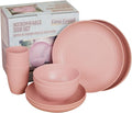 Camping Plates Cups and Bowls Set - 8-pc Wheat Straw Dinnerware Sets - 2 Bowls 2 Cups 2 Small &amp 2 Large Indoor/Outdoor RV Dishes - BPA Free Dishwasher &amp Microwave Safe Camp Casual (Rustic R