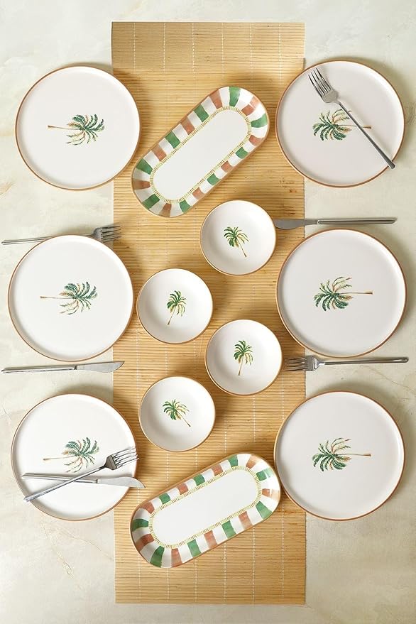 Dinnerware Set - Bronze Palm - 12 Pieces - 6 Persons - Stoneware