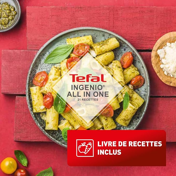 Tefal Ingenio All-In-One 8-Piece Cookware Set Cooking Pot Non-Stick Pan Stainless Steel Saucepan Steamer Basket Lids