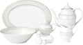 Lorren Home Trends 57 Piece Wavy Porcelain Atara Collection Dinnerware Set Silver