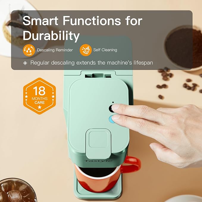Mini Hot and Iced Coffee Maker Single Serve for K Cup and Ground 6 to 14 Oz Brew Sizes with Recipe Book for Home Travel RV Office and Dorm Mint