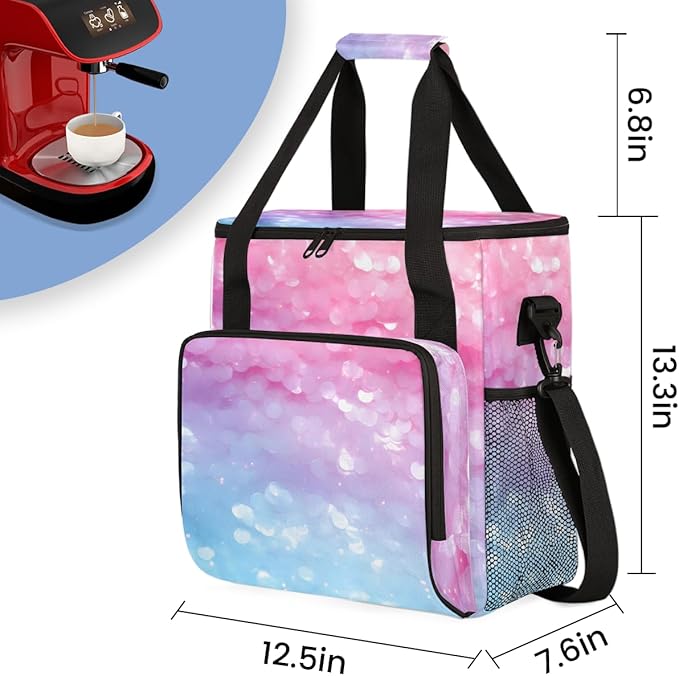 Glitter Coffee Maker Carrying Bag Light blue Portable Travel Storage Tote Bag Compatible with K-Mini or K-Mini Plus Single Serve Coffee Brewer Carrying Case with Multiple Pockets &amp Shoulder Stra