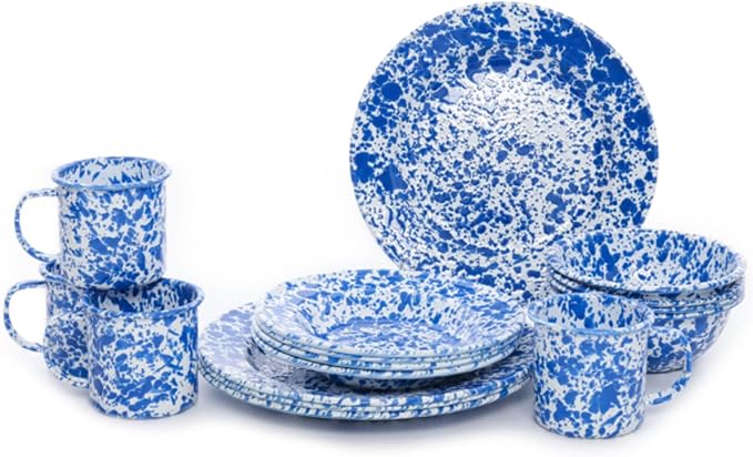 Enamelware Starter Set 16 piece Blue/White Splatter