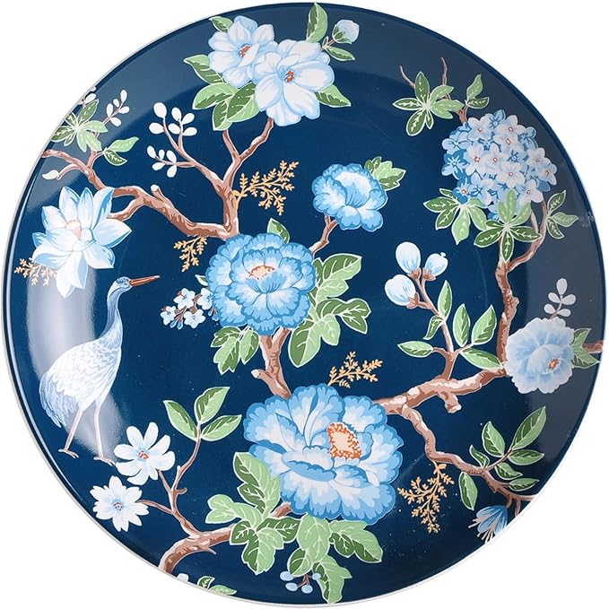 222 Fifth 12-Piece Porcelain Dinnerware Set for 4 Luxury White &amp Bohemian Blue Plates and Bowls Set Glossy Ceramic Dish Set with Detailed Floral Microwave &amp Dishwasher Safe Dishes Nighting