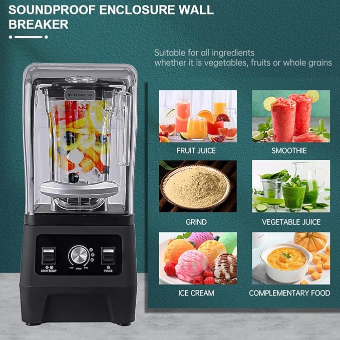 Professional Commercial Quiet Blender with Shield Quiet Sound Enclosure for Shakes and Smoothies