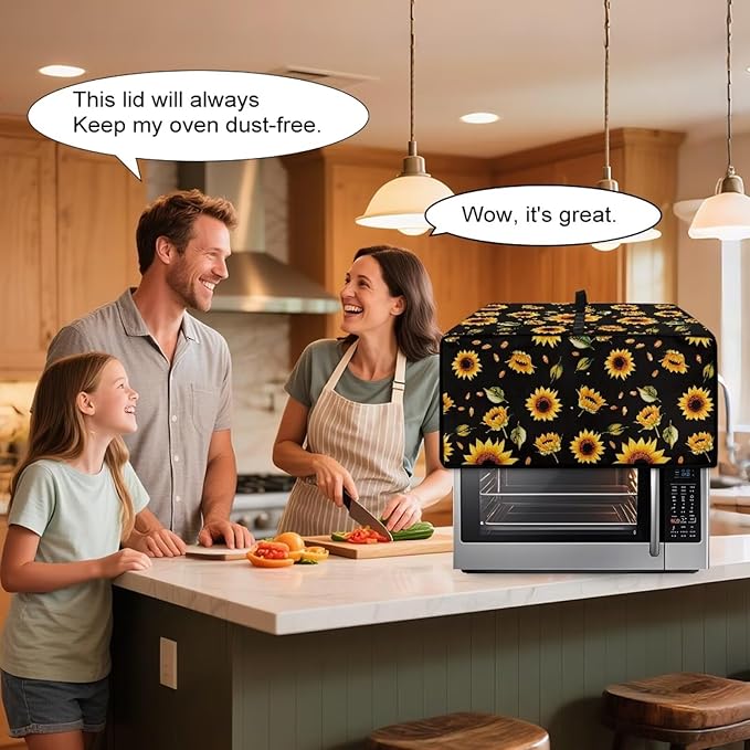 Toaster Oven Cover Heat-Resistant Dust-proof Air Fryer Protective Covers with Organizing Side Pockets to Hold Jam Spreader Knife &amp Toast Machine Tongs Sunflower Leaves