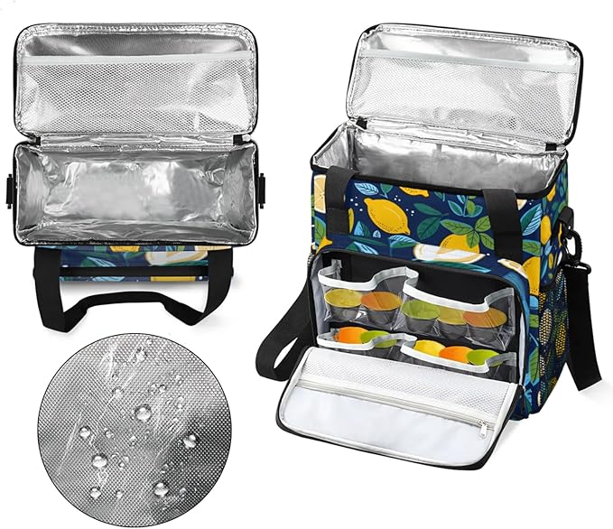 Lemons Prints Coffee Maker Travel Bag for Keurig K-Mini/K-Mini Plus Insulated Waterproof Tote with Pockets Portable Single-Serve Brewer Case