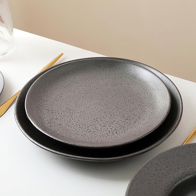Stone Lain Valencia Porcelain 32-Piece Round Dinnerware Set Plates and Bowls Set Dish Set for 8 Metallic Grey