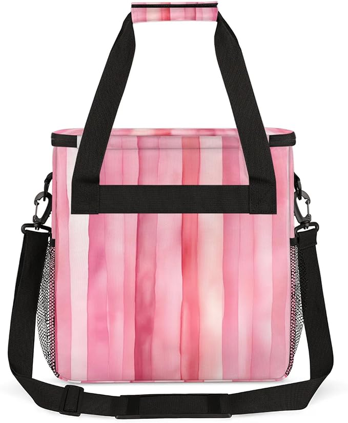 Striped Coffee Maker Travel Bag for Keurig K-Mini/K-Mini Plus Insulated Waterproof Tote with Pockets for K-Cup Portable Single-Serve Brewer Case