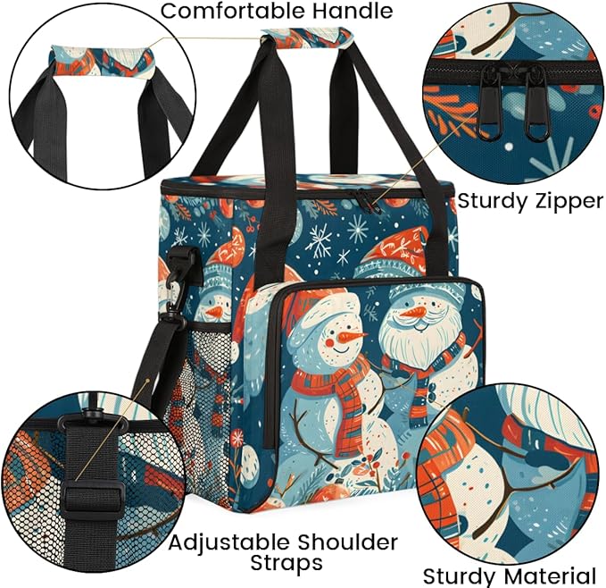 Christmas Snowman Coffee Maker Carrying Bag Watercolor Snowman Travel Storage Bag Compatible with K-Mini or K-Mini Plus Single Serve Coffee Brewer Carrying Case with Pockets &amp Shoulder Strap