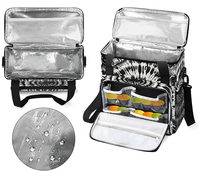 Black Tie Dye Coffee Maker Travel Bag for Keurig K-Mini/K-Mini Plus Insulated Waterproof Tote with Pockets for K-Cup Portable Single-Serve Brewer Case