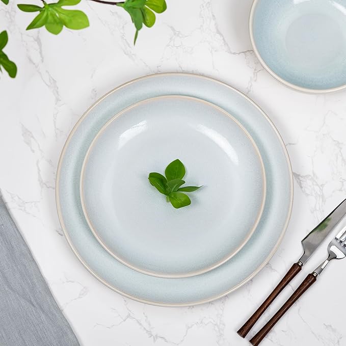 Plates and Bowls Sets for 4 - CJDC-QUELO 16-Piece Stoneware Dinnerware Sets Ceramic Dishware Set for Kitchen Use and Formal Dining Chip and Scratch Resistant Microwave Dishwasher Safe Off White
